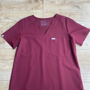 Figs Burgundy V-Neck Medical Scrub Top